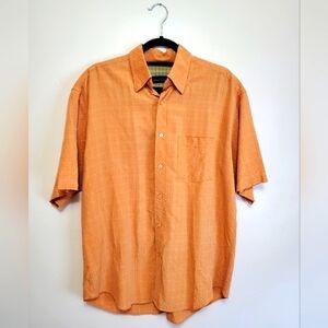BUGATCHI UOMO ORANGE PLAID SHORT SLEEVE BUTTON UP TOP SHIRT MEN SIZE LARGE